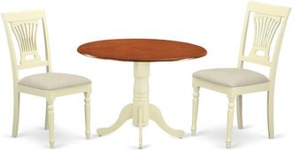 East West Furniture DLPL3-BMK-C 3 PC Kitchen Table set-Dining Table and 2 Wooden Kitchen Chairs in Buttermilk and Cherry