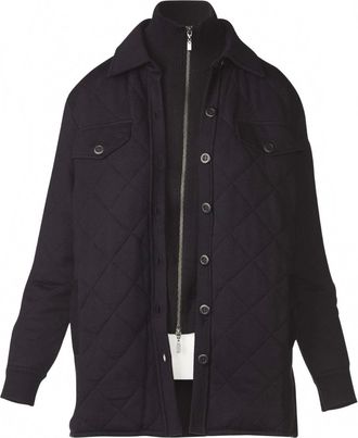 Kinross Cashmere Womens Two In One Quilted Shacket In Black