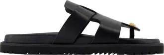 Versace Sliders, male, Black, Size: 10 US Leather Sandals