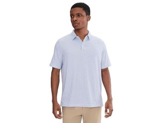 Johnston & Murphy Xc+ Ace Performance Polo Mens Clothing White/Light Blue Dash Dot : 3XL, Polyester/Spandex