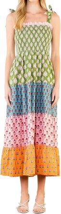 THML Clothing Tie Strap Tiered Maxi Dress In Green Multi