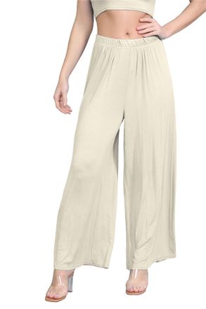 Janisramone Hamishkane Womens Plain Flared Palazzo Elasticated Waist Wide Leg Yoga Pants for Women UK Elegant Palazzo Trousers for Women UK - Ideal Ladies Summer 