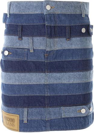 Moschino Multicolor Patchwork Denim Mini Rok - Dames - Spijkerrokken - Blauw - S - Denim - Rokken