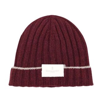 Brunello Cucinelli Accessoires, Heren, Rood, 2Xl, Kasjmier, Cashmere Rib-Knit Muts