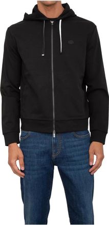 Emporio Armani Hoodies & sweatvesten, Heren, Zwart, M, Katoen, Zwarte Sweatshirt met Moderne Stijl