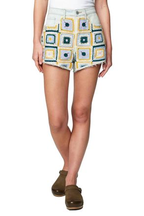 Blank NYC Womens Denim Crochet Detail Cut Off Short In Miles Away