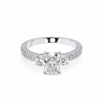 Grown Brilliance 1 3/4 Carat Radiant with Round Lab Grown 3 Stone Diamond Engagement Ring in 14K White Gold, G Color, SI Clarity, Gift Box Included