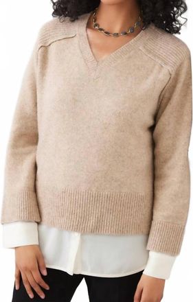 Karen Kane Layered V-Neck Sweater In Oatmeal