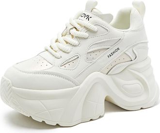 Generic Chunky Sneakers for Women Platform Walking Dad Shoes Comfortable Wedge Walking Sport Sneakers US 4.5-7.5 White