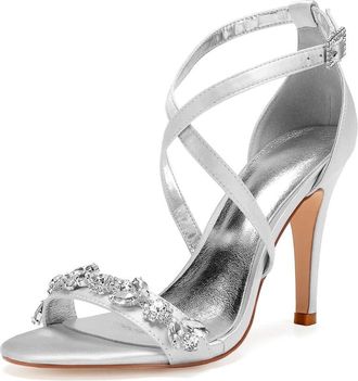 Generic Womens High Bridal Open Toe Ankle Strap Heels Stilettos Sexy Dress Shoes Wedding Bridal Pumps Sandals 10.5Cm,Silver,4 UK