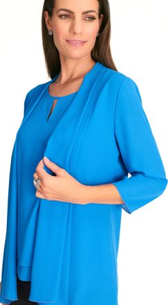 Hermann Lange Blusenblazer, Damen, Gr. 36, blau (azur), Chiffon, Obermaterial: 100% Polyester, HERMANN LANGE COLLECTION, unifarben, figurumspielend h&uuml;ftbedeckend, B