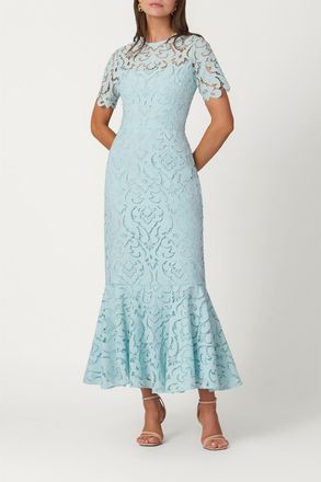 Shoshanna Midnight Mosaic Crepe de Chine Lace Hillary Dress in Sea Mist at Nordstrom, Size 10