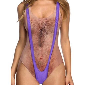 Generic Women Funny Swimsuit Hairy Body Chest Printed Hippie Swimsuits Bathing Suit One Pieces Swimwear Monokini