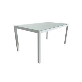 Pondecor Interiorismo Mesa jard&iacute;n fija ibiza rectangular aluminio blanco-cristal transl&uacute;cido