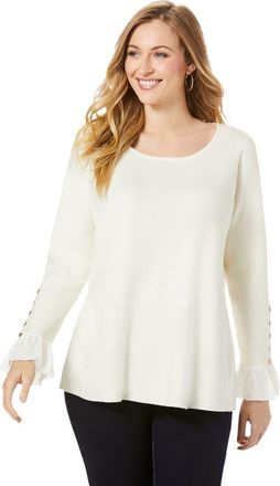 Jessica London Lace Cuff Pullover in Ivory at Nordstrom, Size 20