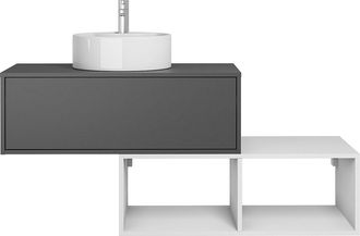 Vente-Unique Mueble de baño flotante con lavabo redondo - 1 cajón gris antracita y 2 estantes blancos - 94 cm - TEANA II