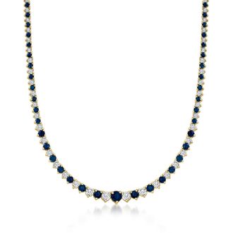 Ross-Simons Sapphire and Diamond Tennis Necklace in 18kt Gold Over Sterling