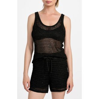 Guess Ava Open Stitch Tank in Jet Black Multi at Nordstrom, Size X-Small