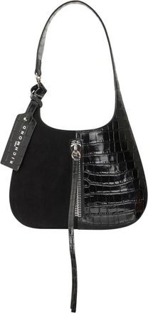 John Richmond Bimaterial Schoudertas met Zichtbare Rits - Dames - Schoudertassen - Zwart - ONE Size - Leer - Tassen