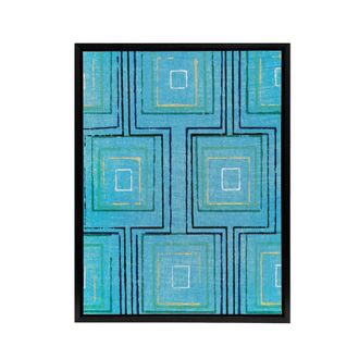 Artery8 Squares Geometric Blue Pattern Framed Canvas Wall Art Print Furuya Korin | Size: W24 x H32