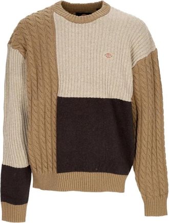 Dickies Patchwork Crewneck Sweater Zwart - Heren - Ronde hals truien - Bruin - M - Katoen - Truien & Vesten