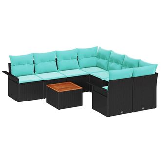 vidaXL Conjunto De Sof&aacute;s De Jard&iacute;n 9 Pcs Negro Rat&aacute;n Sint&eacute;tico Vidaxl