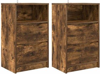 vidaXL Mesas De Noche Con Caj&oacute;n 2 Pcs Roble Ahumado 40 X 30 X 467 Cm Vidaxl