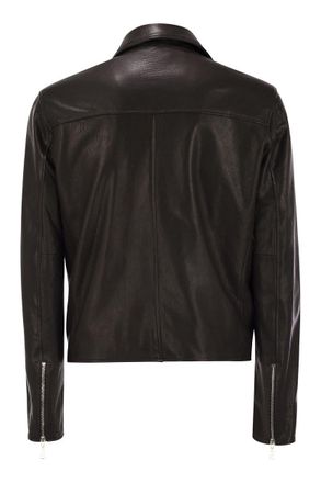 Tagliatore Mens Lambskin Biker Jacket - Black Leather - Size EU 50 (Mens)