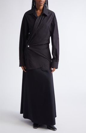 Alexander Wang Long Sleeve Poplin & Denim Wrap Dress in Black at Nordstrom, Size 10