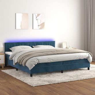 vidaXL Cama Box Spring Colch&oacute;n Y Led Terciopelo Azul Oscuro 200x200 Cm Vidaxl