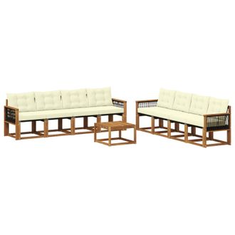 vidaXL Conjunto De Sof&aacute;s De Exterior Con Coj&iacute;n 9 Pcs Natural Y Crema Vidaxl