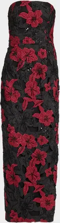 Milly Orion Strapless Grand Floral Column Maxi Dress