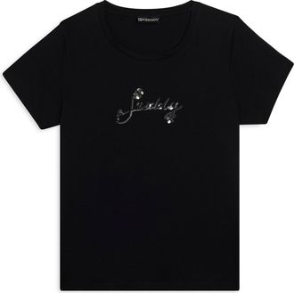 Freddy T-shirt in cotone Supima con logo in paillettes bicolore