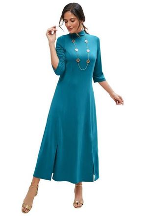 Jessica London Mockneck Slit Maxi Dress in Deep Teal at Nordstrom, Size 28