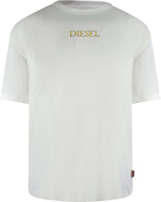 Diesel Mens Diesel Gold Logo White T-Shirt - Size: 42