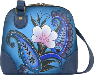 Anuschka Womens Damen-handtasche aus Echtem Leder, Klein, mit Reißverschluss, Mehrere Fächer Hand Painted Original Artwork, Denim Paisley Floral, One Size