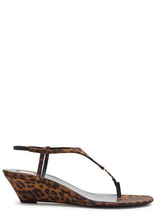 Saint Laurent Cassandra 40 Leopard-print Grosgrain Wedge Sandals - 36 (IT36 / UK3)