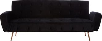 Premier Housewares Interiors By Premier Velvet Upholstered Black Velvet Sofa Bed, Elegant Seater Sofa Bed For Bedroom, Contemporary Sofa Bed