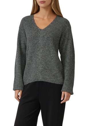 s.Oliver Strickpullover S.OLIVER, Damen, Gr. 44, dunkelgrau melange, Strick, Obermaterial: 59% Baumwolle, 37% Polyacryl, 4% Wolle, meliert, relaxed fit normal,