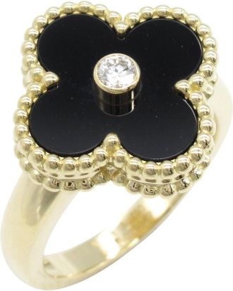 Van Cleef & Arpels Gold Black Clear Yellow Gold (18K) Band Ring (Pre-Owned)