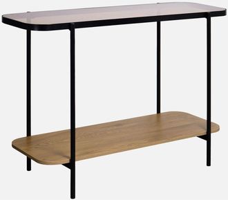 Sweeek Sweeek - Consolle vintage in metallo nero con piano in vetro e decori in legno, 110 cm