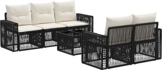 vidaXL Conjunto De Sof&aacute;s De Jard&iacute;n 6 Uds. Negro Rat&aacute;n Sint&eacute;tico Vidaxl