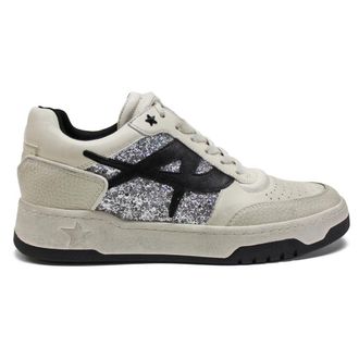 Ash Blake Leather Womens Low Top Trainers - Gardenia Black Silver - Size:UK 7