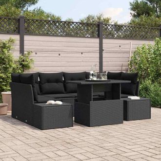 vidaXL Conjunto De Sof&aacute; De Jard&iacute;n 7 Pcs Negro 100 X 55 X 73 Cm Vidaxl