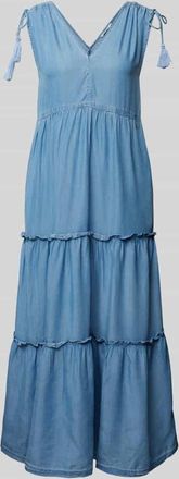 Pepe Jeans London Midikleid mit V-Ausschnitt Modell EFFIE in Blau, Gr&ouml;&szlig;e XL