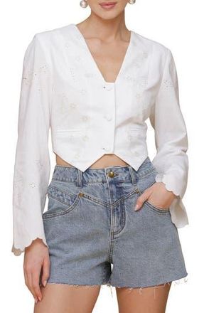 Avec Les Filles Eyelet Embroidery Crop Cotton Shirt in Off White at Nordstrom Rack, Size X-Small