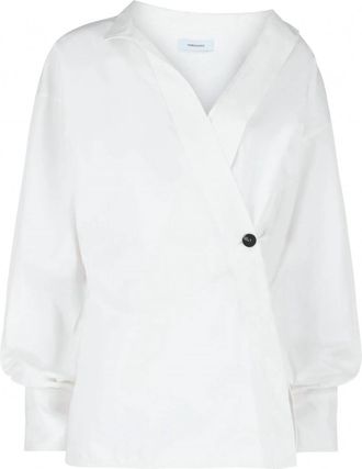 Ferragamo Womens Asymmetric Cotton Dress Shirt In White