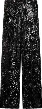Golden Goose Tulle broek met bloemenborduursel en pailletten - Dames - Straight fit broeken - Zwart - L - Pailletten - Broeken