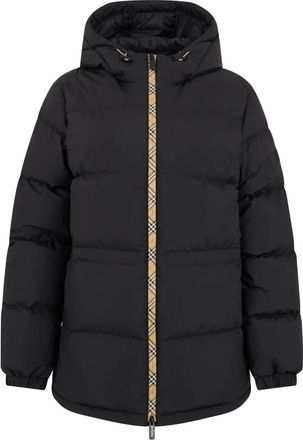 Burberry Gewatteerde jas met capuchon - Dames - Winterjassen - Zwart - L - Leer - Jassen