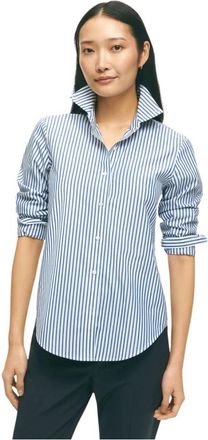 Brooks Brothers Klassieke Bengal Stripe Button-Down Blouse met Normale Pasvorm - Dames - Overhemden - Blauw - 2XS - Katoen - Overhemden